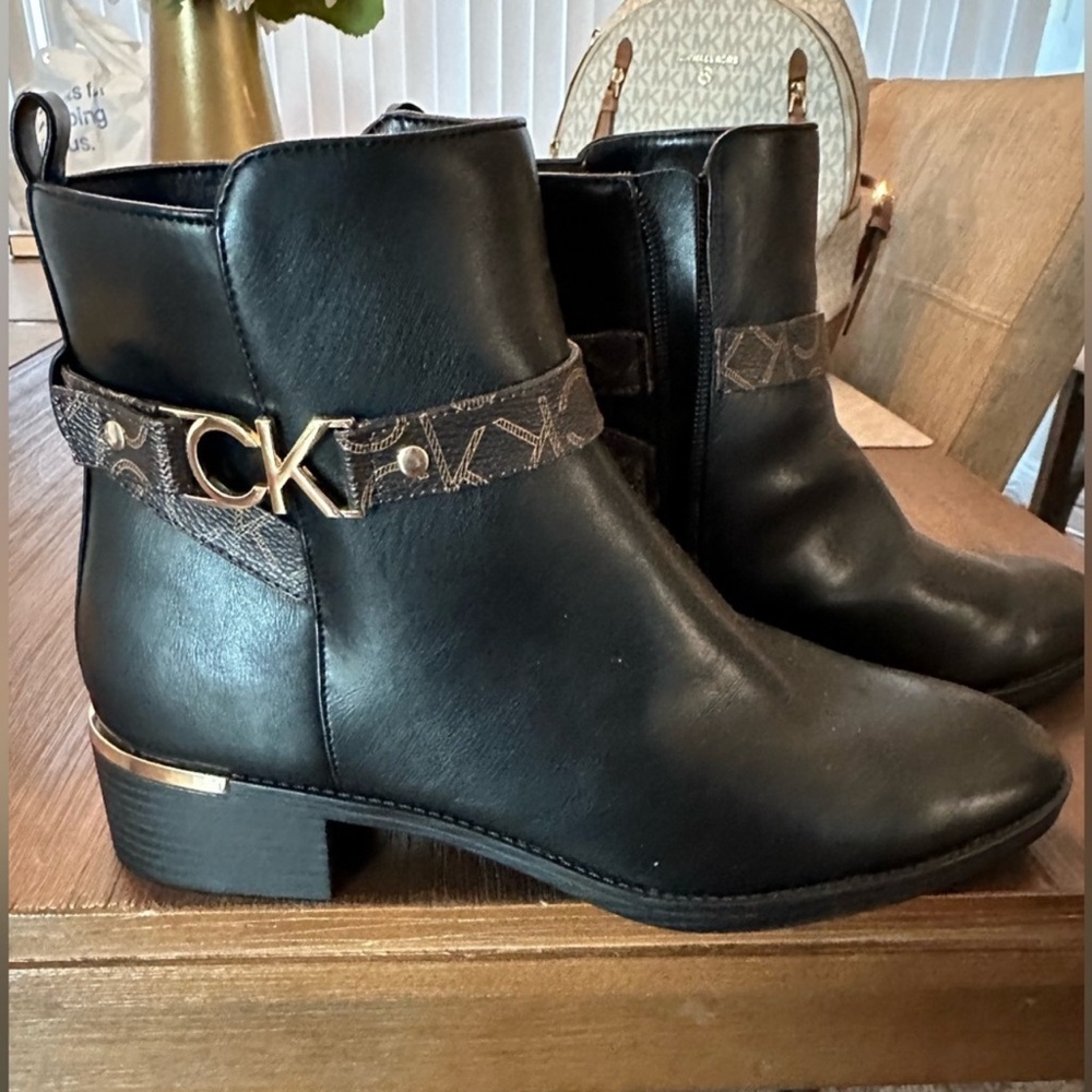 Calvin Klein Black Ankle Boots with Gold Accents
